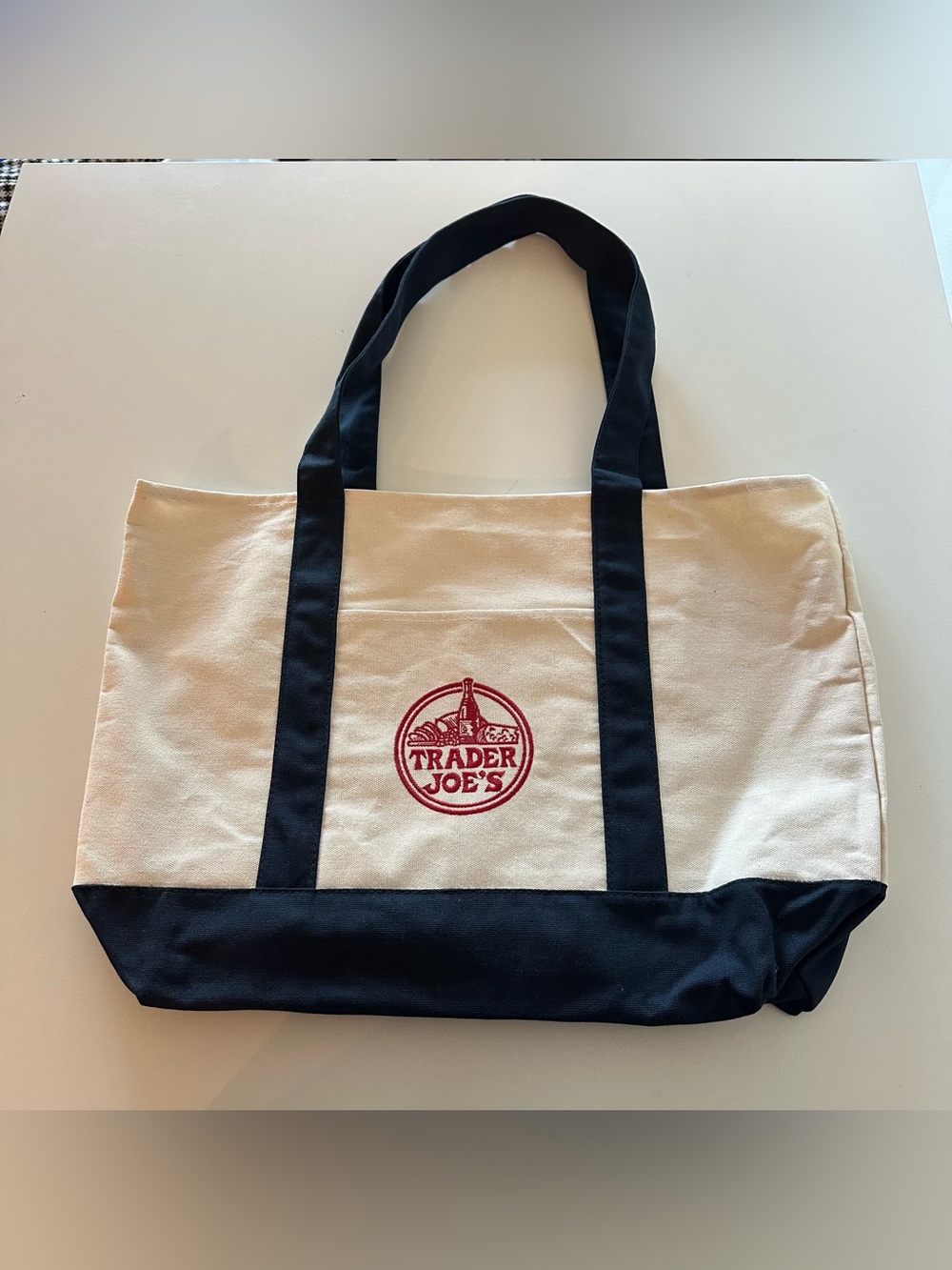 Trader Joe's Large Classic Navy Canvas Cotton Tote Shopping Bag Grocery